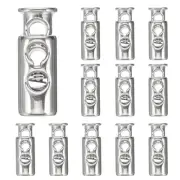 12pcs Cord Lock Plastic Spring Toggle Stopper Double Hole Cord Fastener, Silver