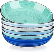 vancasso Bonita Pasta Bowls 38 oz, Large Ceramic Salad Bowls, Pasta Bowl Set of 6, Microwave & Dishwasher Safe Soup Bowls, Serving Bowls, Blue Bowl Set