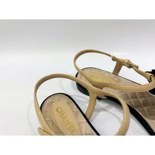 遠麗精品(板橋店) S1804 chanel香檳金黑山茶花涼鞋