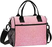 Lunch Bag for Women Sparkly Pink Glitter Texture Insulated Lunch Box Kids Tote Bag for Girls Boys M