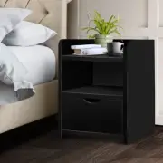 Fara Black Bedside Table 1 Drawer w/ Shelf Night Stand Side Table End Table