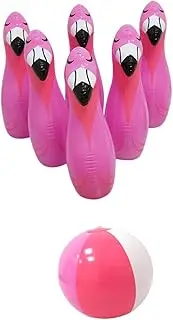 Abbraccia Flamingo Inflatable Bowling Set Bowling Games Set Yard Game, Party Game Indoor Outdoor Games for Birthday Gathering Office