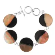 925 Sterling Silver Five Round Brownlip Mother Of Pearl Shell Sterling Bracelet