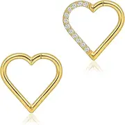 [Lantine] 16G Cartilage Earrings 316L Stainless Steel Heart Ear Piercing Hinge Seamless Clicker Earring Conch Helix Rook Daith Tragus Eyebrow Piercing Jewellery for Women Men Gold Rose Gold Steel Colour Black 8 mm 10 mm 12 mm