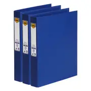 3x Marbig PE/Linen 4 D-Ring 25mm A4 Binder File Document Organiser Holder Blue