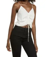 Vero Moda Chaddie Cami Tank Top Ruched Spaghetti Strap Lightweight Medium Ivory