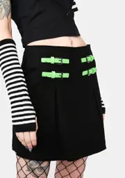 [Black Friday] Green Contrast Buckle Skort