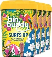 Bin Buddy Surf's Up, 450g, 4 Pack, Bin Freshener Deodoriser Powder, Leaves Your Bin Smelling Great, Suitable for Indoor and Outdoor Bins