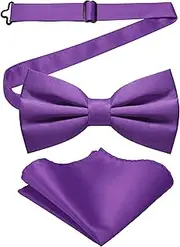 [VoutE] Solid Color Pre-tied Bow Tie and Pocket Square Set for Men