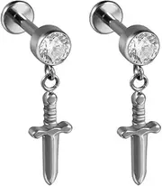 [Niaspi] 16G Cross Dangle Cartilage Flat Back Stud Earrings for Women Men Hypoallergenic G23 Titanium Conch Helix Daith Earrings Studs Minimalist Cartilage Piercing Jewelry