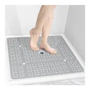 Square Shower Mat, 27"x 27"Extra Large Shower Mat Non Slip, Machine Light Grey