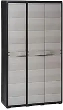 Garden Storage Cabinet with 4 Adjustable Ventilated Shelves, Black and Grey Polypropylene, 97x38x171 cm - Lockable Outdoor Organizer for Tools, Garage, Shed, Office, and Home Supplies