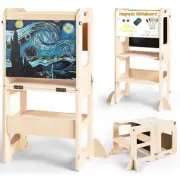 4-in-1 Toddler Kitchen Step Stool, Foldable Learning Standing Tower with Chal...