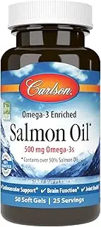 Carlson - Salmon Oil, 500 mg Omega-3s, Norwegian, Heart, Brain & Joint Health, 50 Soft gels