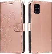 YBFJCE Case for Samsung Galaxy A51 5G, PU Leather Magnetic Flip Folio Kickstand Card Holder Shockproof Protective Cover, Wallet Case for Samsung Galaxy A51 5G, Rose Gold