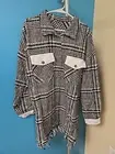 Size 2XL Women's Shacket Oversized Button Down Plaid Shirt Fringe Hem Black