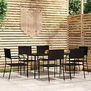 Kitchen Chairs Furniture Set, Balcony Furniture with Table, 7 Piece Garden Dining Set for Porch, Poolside, Deck, Garden, 140 x 70 x 74 cm, Black
