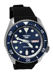 Seiko 5 Sports Automatic SRPD93 Blue Day Date Dial Black band Watch New JAPAN