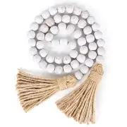 Wood Bead Garland Farmhouse Beads with Tassels,Farmhouse Tassel Garland