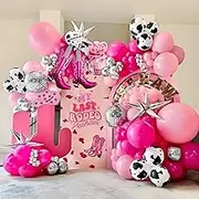 Hot Pink Cowgirl Rodeo Balloons Arch Garland, Let's Go Girl Last Rodeo Bachelorette Party, Pink Silver Disco Boot Balloon, Western Cowgirl Birthday Party Decorations