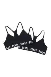[Bonds] Bonds Girls Super Stretchies Racer Crop 2 Pack in Black Size: 14/16, Moisture-Wicking 14/16 Black