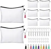 Frienda 8 Pieces Sublimation Blank Cosmetic Bags Set Including DIY Heat Transfer Makeup Bags with Zipper, Keychains, Tassels, Jump Rings for DIY Crafts Back to School Present
