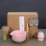 Japanese Matcha Ceremony, Set,5-Piece Bamboo Matcha Whisk (Chasen)&Holder,Spouted Ceramic Bowl, Scoop (Chashaku),Stainless Sifter, Complete Traditional Kit for Authentic Tea Powder