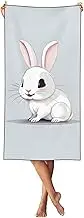 HTTUP Cute White Rabbit Print Pool Towel Travel Towel Cute Beach Towel Oversized Quick Dry Towel for Adults ﻿