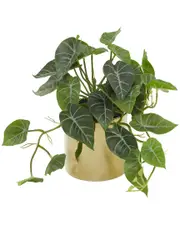 Peyton Lane Pothos Green Faux Foliage Indoor Outdoor Artificial Plant with Realistic Leaves and Gold Porcelain Pot