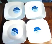 4 Corelle Lunch Plates 9" Square Pure White Vitrelle Salad Sandwich Breakfast