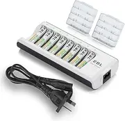 EBL 8 Bay Smart AA AAA Battery Charger with 8 Pack 800mah AAA Ni-MH Rechargeable Batteries - Upgraded 808 Individual Charger