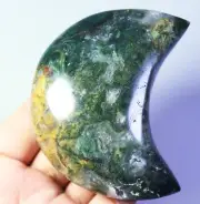 Natural Ocean Jasper Agate Geode Quartz Crystal Carved Moon Reiki Stone Specimen