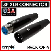 4 PACK XLR 3Pin Connector Adapter Microphone Male/Female MIC 3P Audio Jack Plug