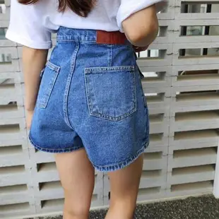 韓國夏季新款高腰A字版牛仔裙褲短褲女百搭小眾設計不規則熱褲ins