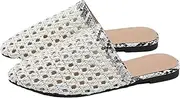 [EFTCAL] Women's Hollow Out Woven Mesh Pointed Toe Flat Mules,Closed Toe Backless Breathable Comfortable Slip On Flat Slides Indoor and Outdoor Casual Vacation Low Top Loafers