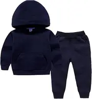 [Generic] Solid Colors Stuff Cotton Hooded Sweater Two PC Sports Suit Stretch Receiving Blanket for Child Dailywear