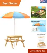 Durable Wooden Kids Table with 2 Storage Boxes & Sun-Blocking Umbrella