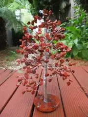 Large 300-Leaf Red Jasper COURAGE Crystal Bonsai 22cm Gemstone Tree Orgone Base