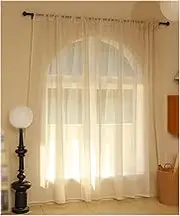 1 Panel Sheer Valance Curtains, Light Filtering Privacy Voile Window Treatments Country Rustic Rod Pocket Linen Look Window Valance for Living Room Bedroom Balcony, WxL(Beige,400x260cm(157x102in))