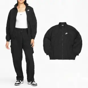 Nike 外套 NSW Essential Windrunner 女款 黑 白 立領 抽繩 寬鬆 風衣 夾克 DM6186-010