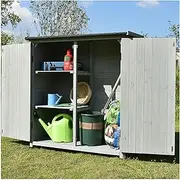 Outdoor Garden Storage Cabinet Double Door Garden Tool Organizer with Large Space Wooden Storage Shed for Yard Patio Deck Gray