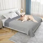 Waterproof Dog Blankets For Bed, Dog Blanket Large Washable Soft Reversible Pet Blankets Anti Scratches Dirty for Bed Sofa Furniture (208x208cm, Light/Dark Grey)