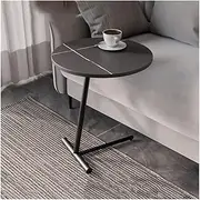 C Table End Table, Snack Side Table Marble Texture Coffee Table Bedside Table Nightstand Metal Frame Side Tables for Living Room, Bedroom(Black,Black)