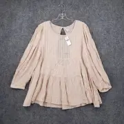 NEW American Eagle Top Womens L Large Beige Peplum Blouse Long Sleeve Peasant