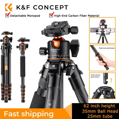 K&F Concept 62in Camera Tripod Pro Carbon Fiber Compact with Detachable Monopod