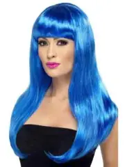 Blue Babelicious Wig Long Straight with Fringe 1970s Katy Perry Costume