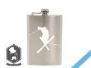 Ski Skiier Jumping Off Ramp 8 ounce Etched Stainless Steel Hip Flask with Funnel