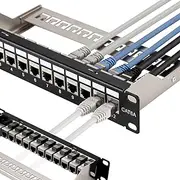 Patch Panel Mini 12 Port Cat6A with Inline Keystone 10G Support, Coupler Patch Panel STP Shielded 10-Inch with Removable Back Bar, 1U Network Patch Panel for Cat7, Cat6, Cat6A, Cat5e