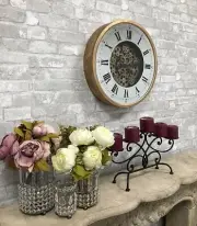 Steampunk Mechanical Moving Gears Vintage Gold Mirror Wall Clock Roman Numerals