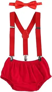 [IBTOM CASTLE] Baby Boys Cake Smash Outfit First Birthday Bloomers Bowtie Suspenders Clothes set